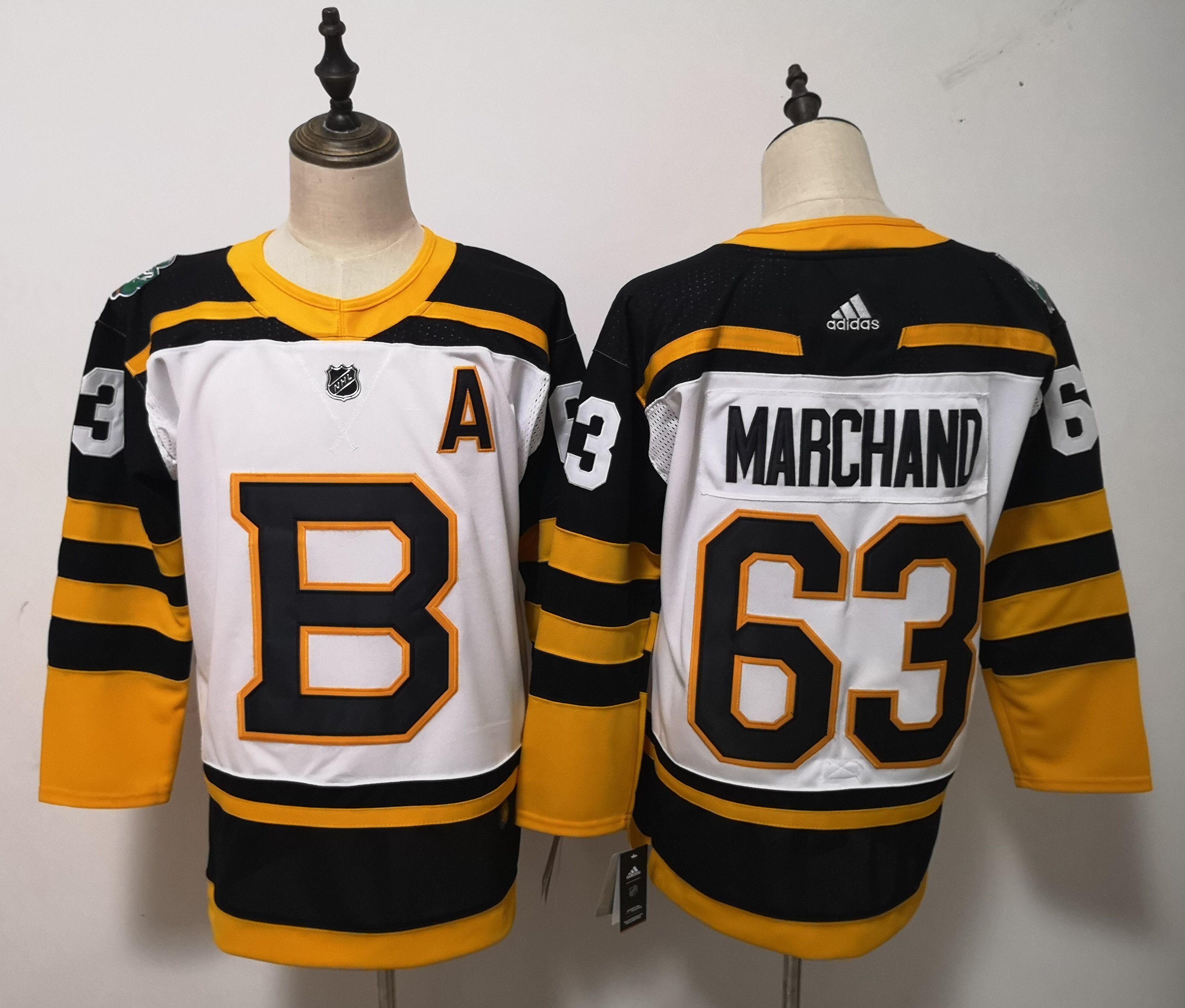 Men Boston Bruins 63 Marchand White Adidas Authentic Winter Classic NHL Jersey